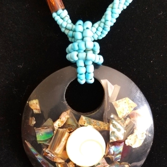 Faux Beaded Turquoise Rope Necklace 18" - Picture 2 of 7